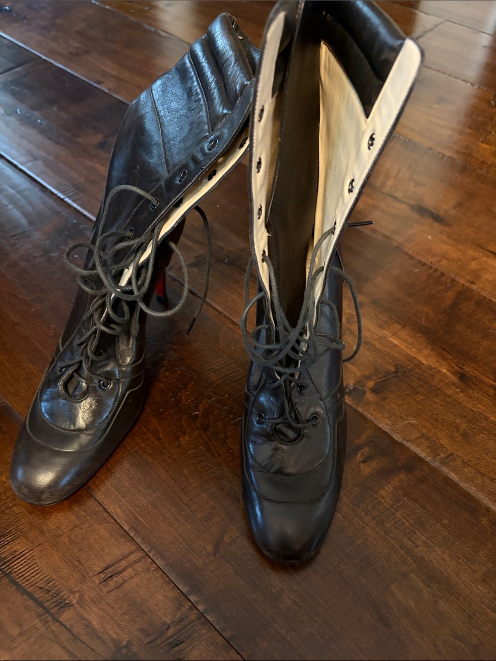 Christian Louboutin Black Lace-Up Leather Combat Boots